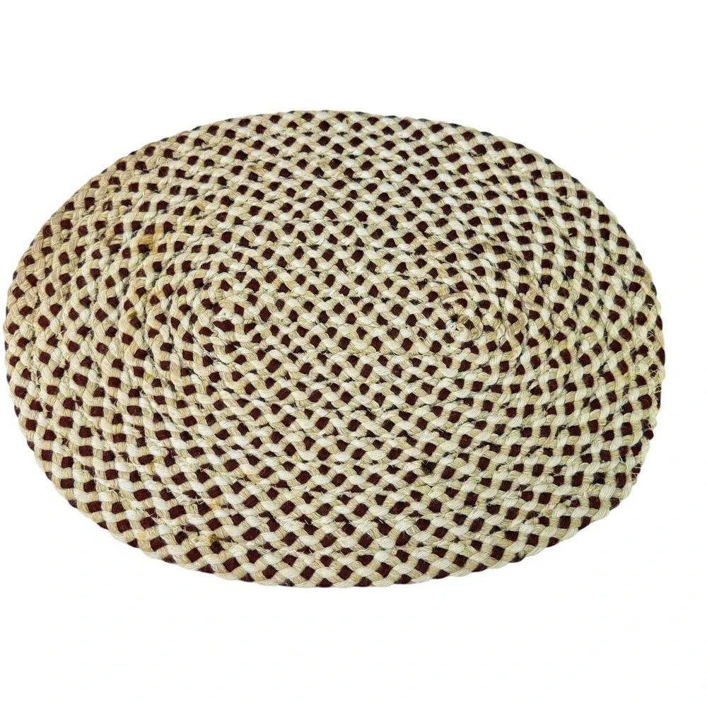 4 Braided Rug Oval Placemats Burgundy Cream Earth Tones 13